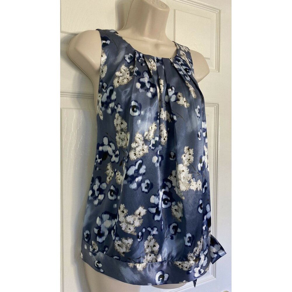 APT 9 Women's PXL sleeveless side tie tank Floral print blue and white polyester - Picture 3 of 11